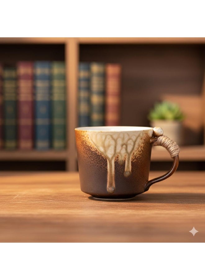 Clink Handmade Rustic Ceramic Japanese Style Mug with Rope Handle – Artisan Glaze Coffee & Tea Cup - Image 2